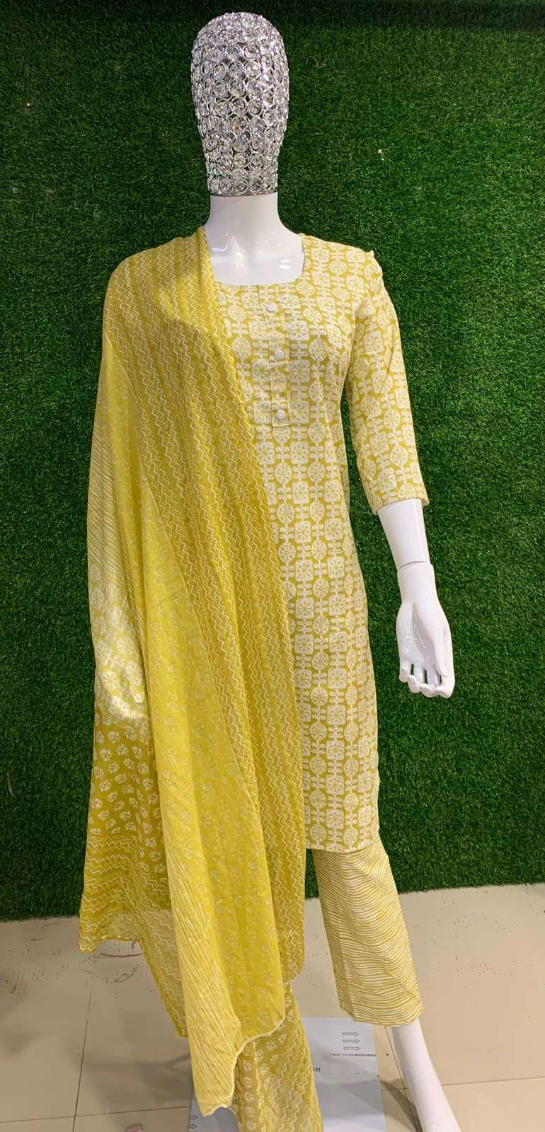 BEMITEX PRESENTS COTTON WITH HAND WORK BASED PURE READYMADE YELLOW 3 PIECE SUIT COMBO WHOLESALE SHOP IN SURAT